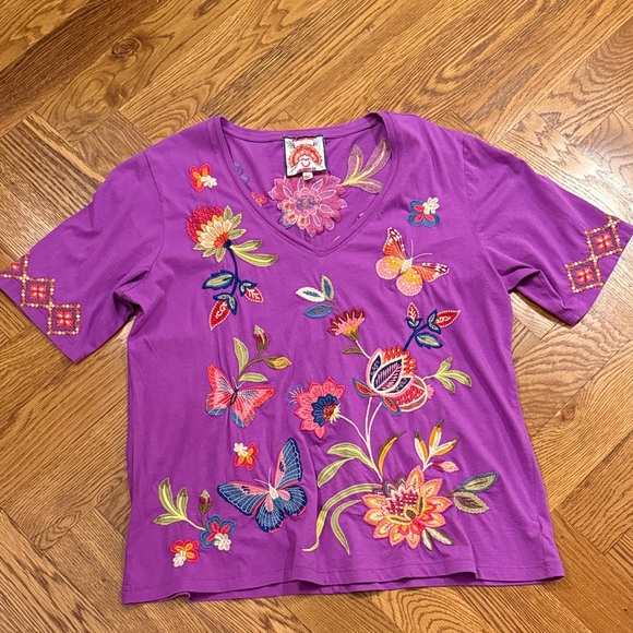 Johnny Was Tops - Johnny Was Vivid Purple Embroidered Tee